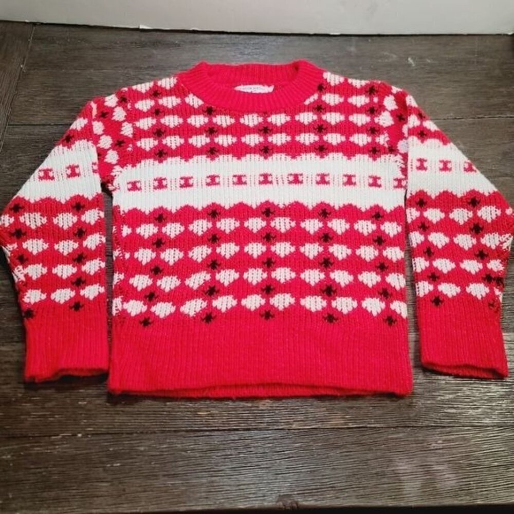 Vintage 60s 70s Red Jacquared Knit Children's Sweater size 6